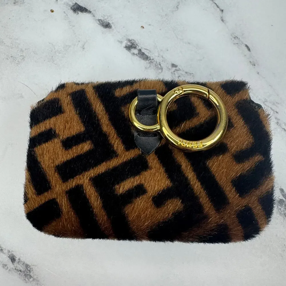 Fendi Zucca Shearling Baguette Charm Nano FF 2022 Crossbody Mini Bag Gold Chain - Picture 10 of 14